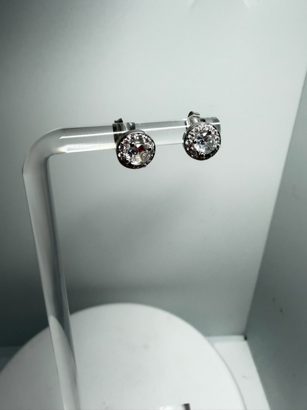 Sparkling Clear Crystal Halo Stud Earrings - Women's Silver Tone